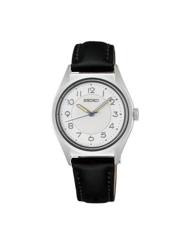 Seiko Selection SSEH029 JDM The Steady White  31mm JDM – Cuarzo, Esfera Plateada y Correa de Piel Negra JDM