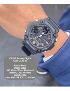 Casio AEQ-120W-1B 53.3 × 52.2 × 16.8 mm 100m WR Hora Mundial 10 años batería 3 alarmas 2