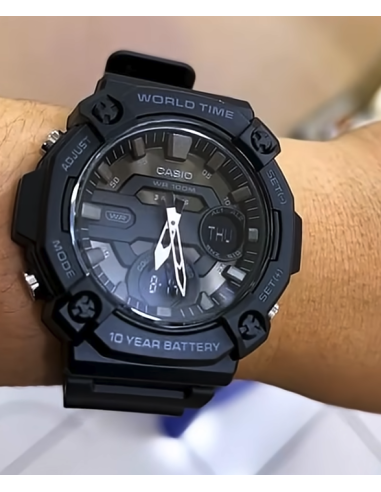 Reloj Casio AEQ-120W-1B 53.3 × 52.2 × 16.8 mm 100m WR Hora Mundial 10 años batería 3 alarmas
