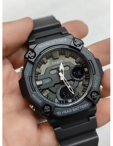 Reloj Casio AEQ-120W-1B 53.3 × 52.2 × 16.8 mm 100m WR Hora Mundial 10 años batería 3 alarmas