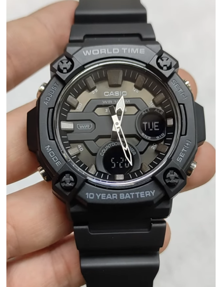 Reloj Casio AEQ-120W-1B 53.3 × 52.2 × 16.8 mm 100m WR Hora Mundial 10 años batería 3 alarmas