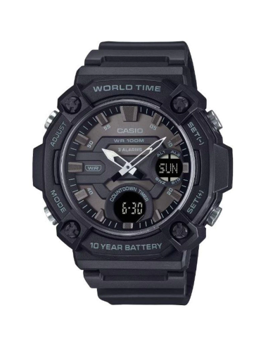 Reloj Casio AEQ-120W-1B 53.3 × 52.2 × 16.8 mm 100m WR Hora Mundial 10 años batería 3 alarmas