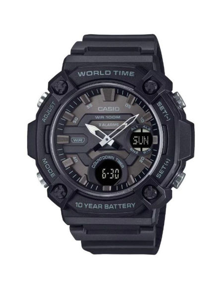 Reloj Casio AEQ-120W-1B 53.3 × 52.2 × 16.8 mm 100m WR Hora Mundial 10 años batería 3 alarmas