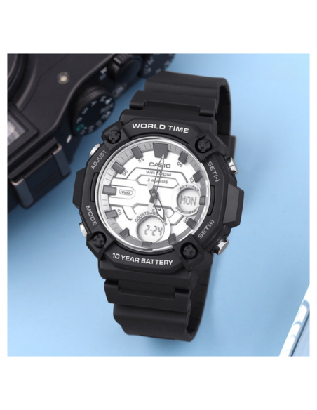 Casio AEQ-120W-7A 53.3 × 52.2 × 16.8 mm 100m WR Hora Mundial 10 años batería 3 alarmas