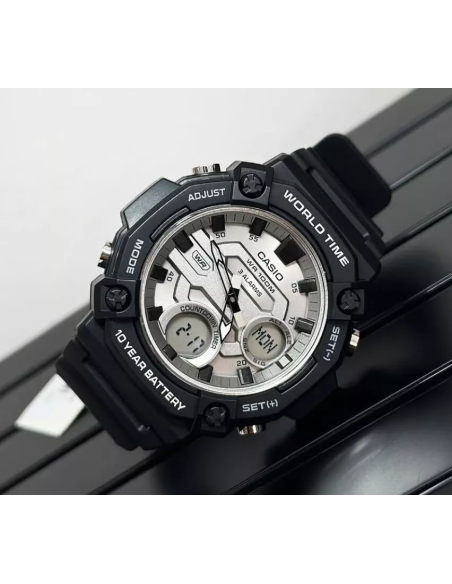 Casio AEQ-120W-7A 53.3 × 52.2 × 16.8 mm 100m WR Hora Mundial 10 años batería 3 alarmas