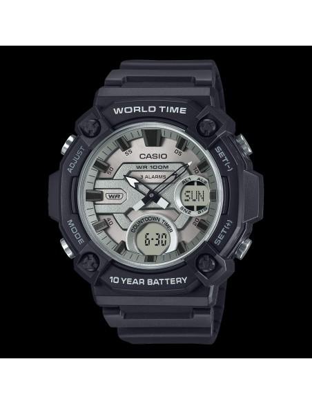 Casio AEQ-120W-7A 53.3 × 52.2 × 16.8 mm 100m WR Hora Mundial 10 años batería 3 alarmas