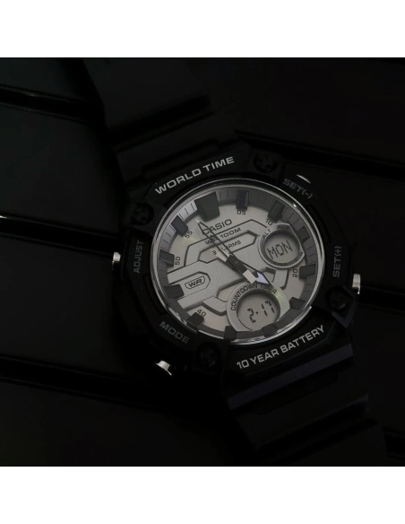 Casio AEQ-120W-7A 53.3 × 52.2 × 16.8 mm 100m WR Hora Mundial 10 años batería 3 alarmas