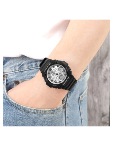 Casio AEQ-120W-7A 53.3 × 52.2 × 16.8 mm 100m WR Hora Mundial 10 años batería 3 alarmas