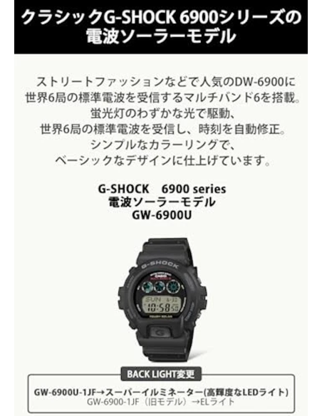 Casio G-Shock GW-6900U-1JF JDM Multiband 6 200m WR resistente a los golpes Super Illuminator