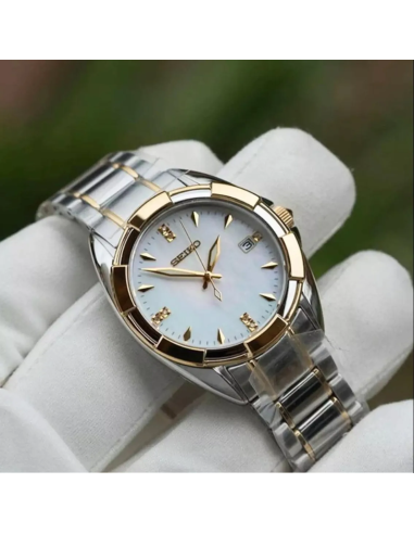 Seiko Ladies SKK886 | Two-Tone Diamond & Mother of Pearl 33.6mm cristal de zafiro