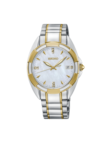 Seiko Ladies SKK886 | Two-Tone Diamond & Mother of Pearl 33.6mm cristal de zafiro
