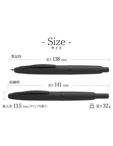 Pilot Capless "Matte Black" (FC-18SR-BM-M) Plumín de Oro Medium Nib JDM