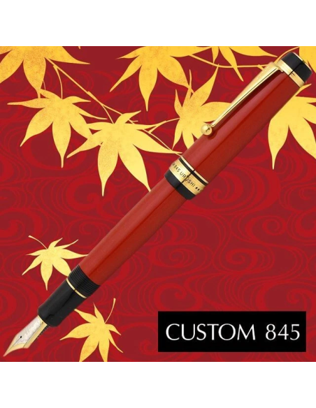 Pilot Custom 845 Urushi  FKV-5MR-R-M JDM - Vermilion (Rojo Bermellón) - Ebonita y Oro 18K