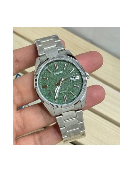 Reloj hombre analogico MTP-1302DA-3AV correa acero inoxidable dial verde
