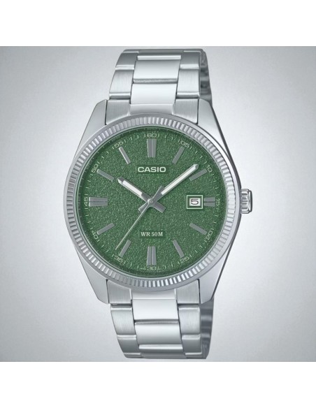 Reloj hombre analogico MTP-1302DA-3AV correa acero inoxidable dial verde