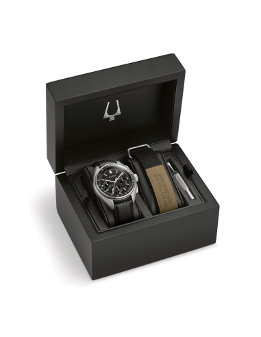 Reloj hombre Bulova 96B251 Special Edition Moon Apollo Lunar Pilot Chronograph dial negro 30m WR correa de cuero