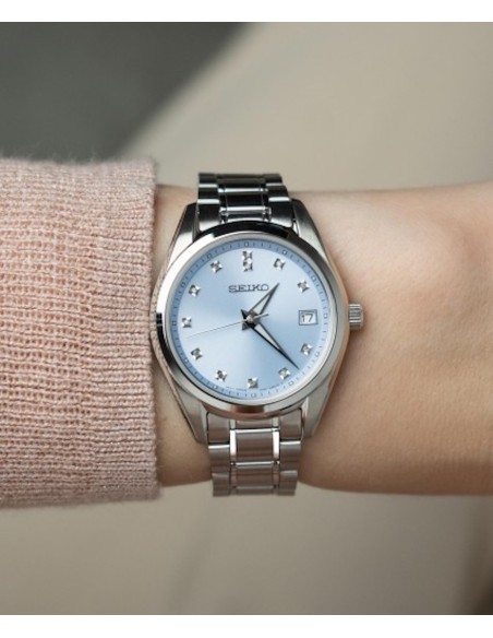 reloj mujer Seiko Diamonds SUR581P1 32mm cristal de zafiro 100m WR correa de acero
