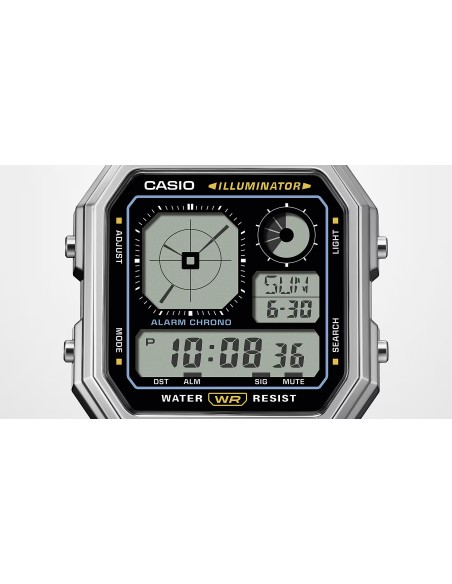 reloj unisex Casio Retro Future A130WE-1A   40.5 × 33.9 × 9 mm  Hora Mundial Pantalla LCD con reloj analógico