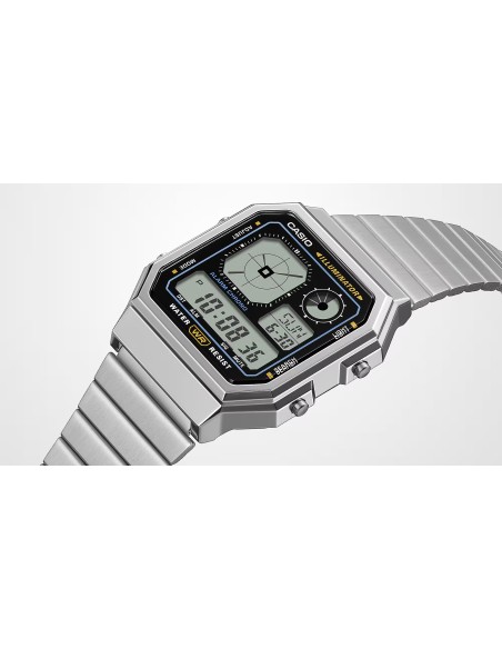 reloj unisex Casio Retro Future A130WE-1A   40.5 × 33.9 × 9 mm  Hora Mundial Pantalla LCD con reloj analógico