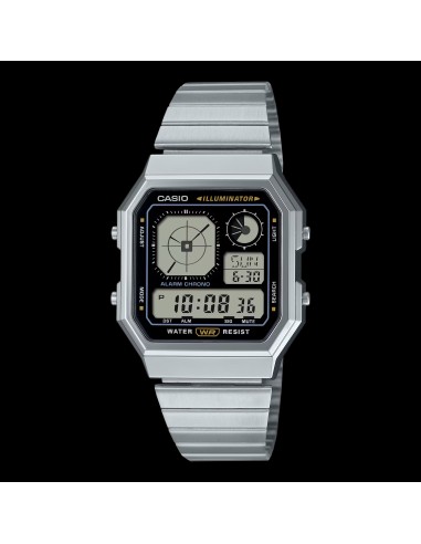reloj unisex Casio Retro Future A130WE-1A   40.5 × 33.9 × 9 mm  Hora Mundial Pantalla LCD con reloj analógico