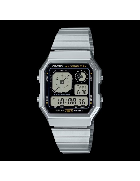 reloj unisex Casio Retro Future A130WE-1A   40.5 × 33.9 × 9 mm  Hora Mundial Pantalla LCD con reloj analógico