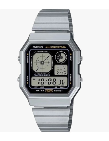 reloj unisex Casio Retro Future A130WE-1A   40.5 × 33.9 × 9 mm  Hora Mundial Pantalla LCD con reloj analógico
