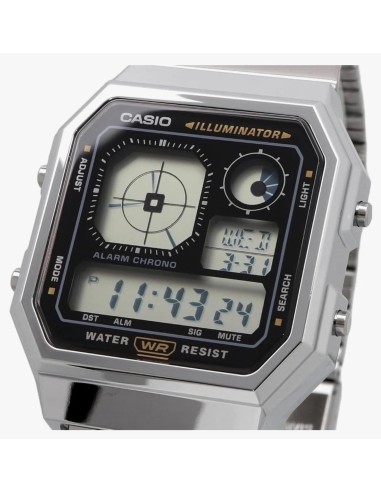 reloj unisex Casio Retro Future A130WE-1A   40.5 × 33.9 × 9 mm  Hora Mundial Pantalla LCD con reloj analógico