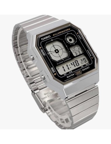 reloj unisex Casio Retro Future A130WE-1A   40.5 × 33.9 × 9 mm  Hora Mundial Pantalla LCD con reloj analógico