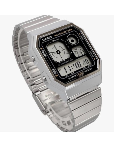 reloj unisex Casio Retro Future A130WE-1A   40.5 × 33.9 × 9 mm  Hora Mundial Pantalla LCD con reloj analógico