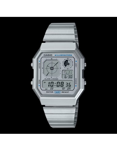 reloj unisex Casio Retro Future A130WE-7A   40.5 × 33.9 × 9 mm  Hora Mundial Pantalla LCD con reloj analógico