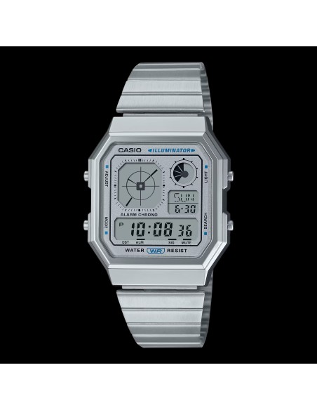 reloj unisex Casio Retro Future A130WE-7A   40.5 × 33.9 × 9 mm  Hora Mundial Pantalla LCD con reloj analógico