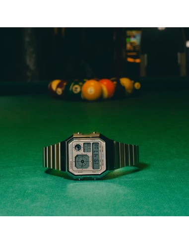 reloj unisex Casio Retro Future A130WE-7A   40.5 × 33.9 × 9 mm  Hora Mundial Pantalla LCD con reloj analógico