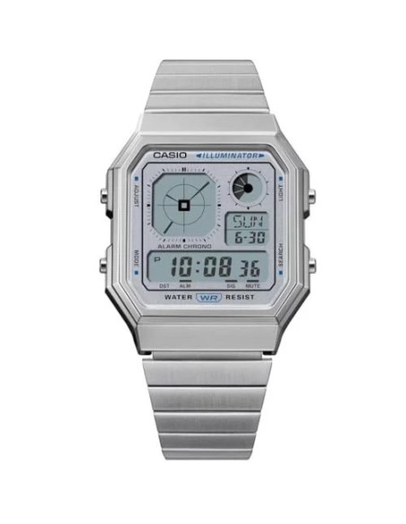 reloj unisex Casio Retro Future A130WE-7A   40.5 × 33.9 × 9 mm  Hora Mundial Pantalla LCD con reloj analógico