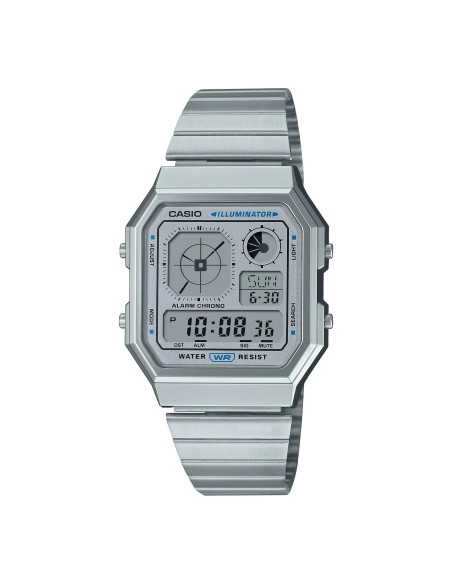 reloj unisex Casio Retro Future A130WE-7A   40.5 × 33.9 × 9 mm  Hora Mundial Pantalla LCD con reloj analógico
