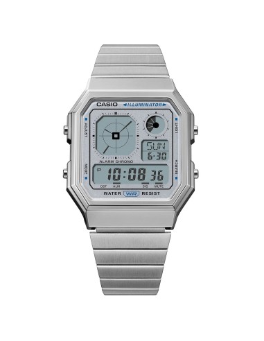 reloj unisex Casio Retro Future A130WE-7A   40.5 × 33.9 × 9 mm  Hora Mundial Pantalla LCD con reloj analógico