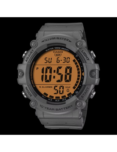Casio Sports AE-1500WHC-8AV  54.4 × 51.3 × 15.8 mm 100m WR 5 alarmas 10 años