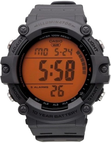 Casio Sports AE-1500WHC-8AV  54.4 × 51.3 × 15.8 mm 100m WR 5 alarmas 10 años