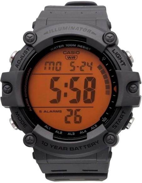 Casio Sports AE-1500WHC-8AV  54.4 × 51.3 × 15.8 mm 100m WR 5 alarmas 10 años