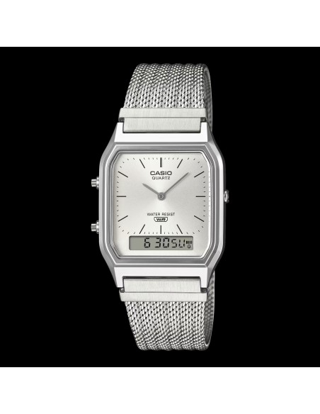reloj digital analógico Casio Edgy AQ-230EM-7A  38.8 × 29.8 × 8.1 correa de acero de malla autoajustable