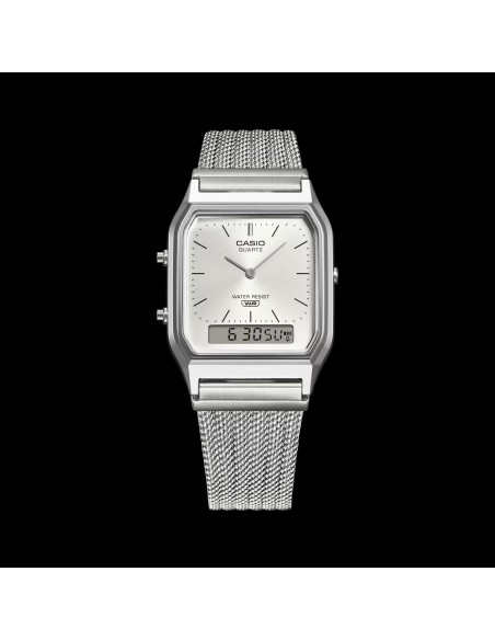 reloj digital analógico Casio Edgy AQ-230EM-7A  38.8 × 29.8 × 8.1 correa de acero de malla autoajustable