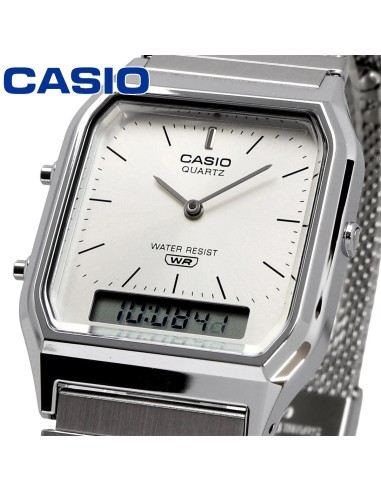 reloj digital analógico Casio Edgy AQ-230EM-7A  38.8 × 29.8 × 8.1 correa de acero de malla autoajustable