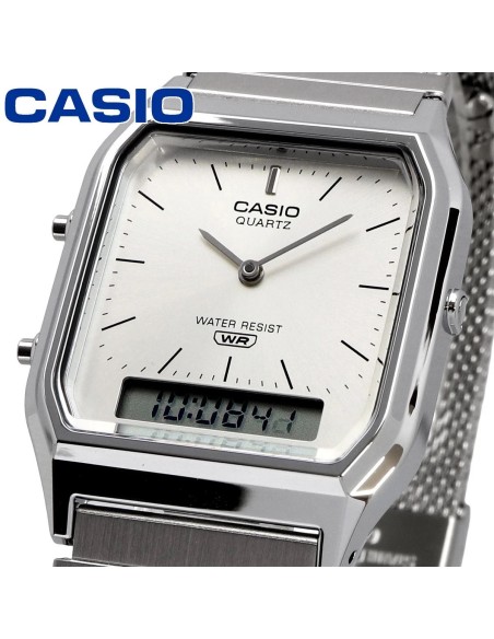 reloj digital analógico Casio Edgy AQ-230EM-7A  38.8 × 29.8 × 8.1 correa de acero de malla autoajustable