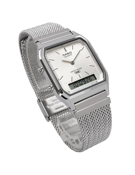 reloj digital analógico Casio Edgy AQ-230EM-7A  38.8 × 29.8 × 8.1 correa de acero de malla autoajustable