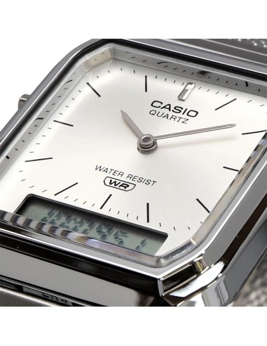 reloj digital analógico Casio Edgy AQ-230EM-7A  38.8 × 29.8 × 8.1 correa de acero de malla autoajustable