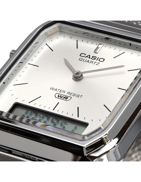 reloj digital analógico Casio Edgy AQ-230EM-7A  38.8 × 29.8 × 8.1 correa de acero de malla autoajustable