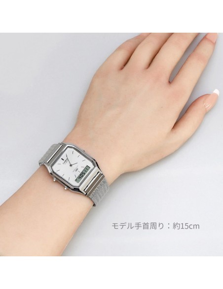 reloj digital analógico Casio Edgy AQ-230EM-7A  38.8 × 29.8 × 8.1 correa de acero de malla autoajustable