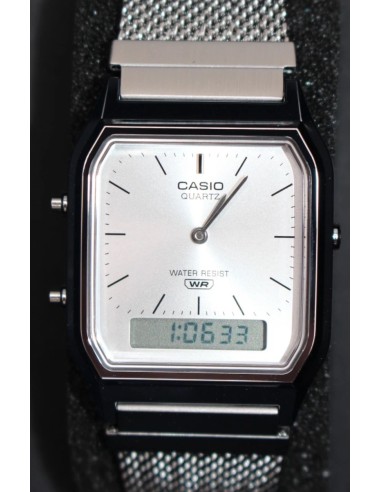reloj digital analógico Casio Edgy AQ-230EM-7A  38.8 × 29.8 × 8.1 correa de acero de malla autoajustable