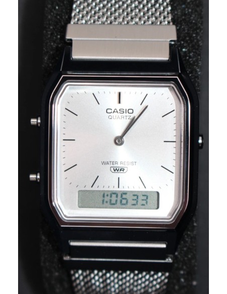 reloj digital analógico Casio Edgy AQ-230EM-7A  38.8 × 29.8 × 8.1 correa de acero de malla autoajustable