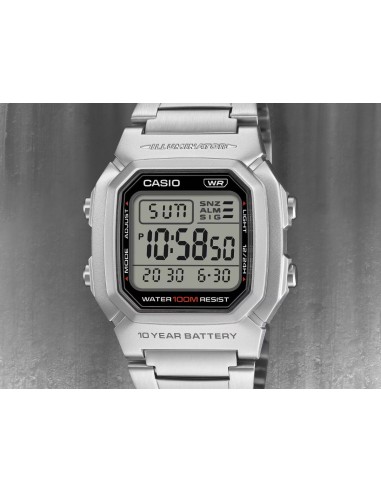 reloj digital Casio Classic W-800HD-1AV 44.2 × 36.8 × 13.4 mm. 10 años de batería 100m WR correa de acero