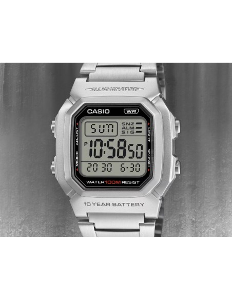reloj digital Casio Classic W-800HD-1AV 44.2 × 36.8 × 13.4 mm. 10 años de batería 100m WR correa de acero